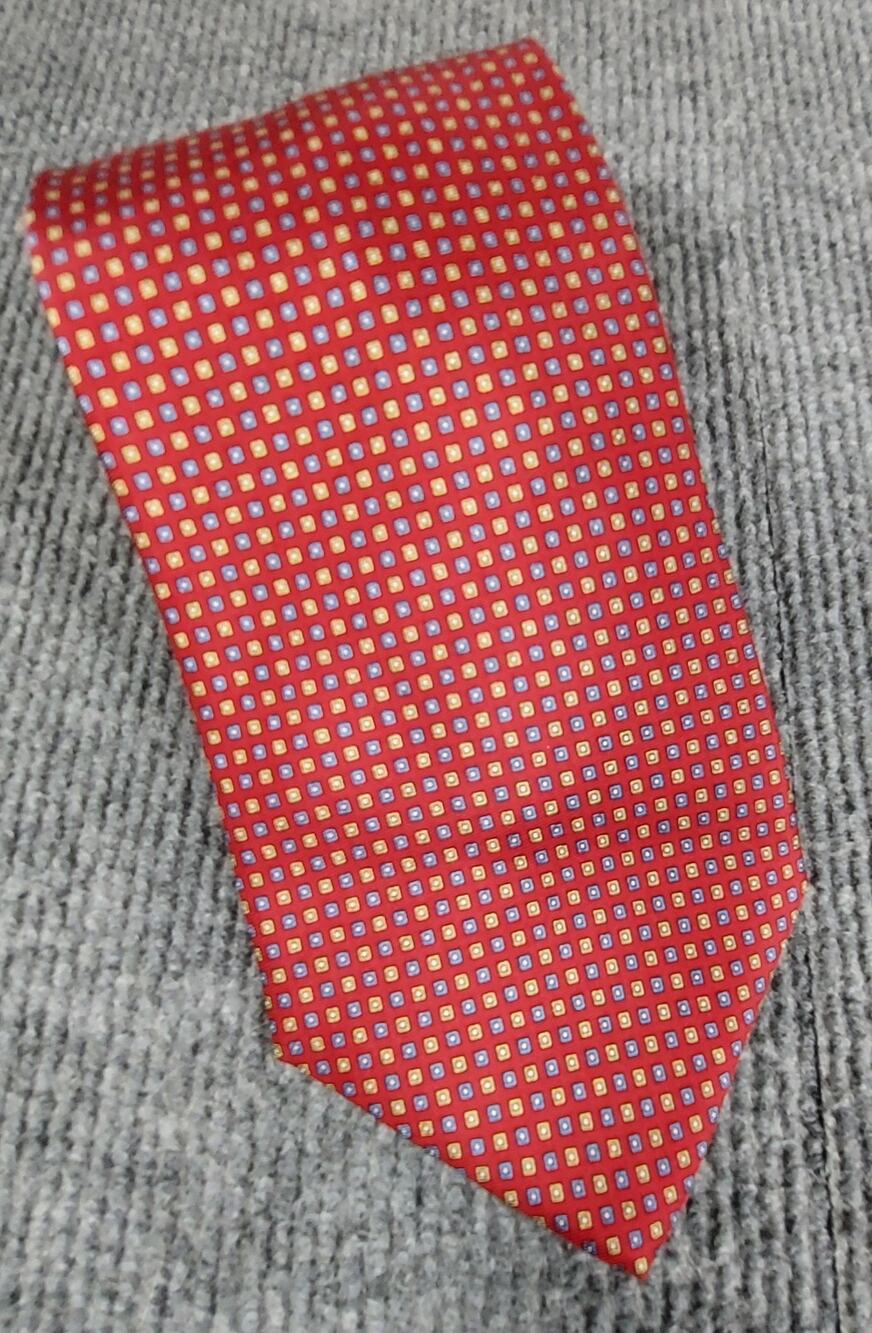 Vtg Brooks Brothers 346 Silk Tie Red Blue Geometric Squares Dots NWT